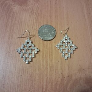 Elegant Chandelier Earrings with White Stones in Silver Tone